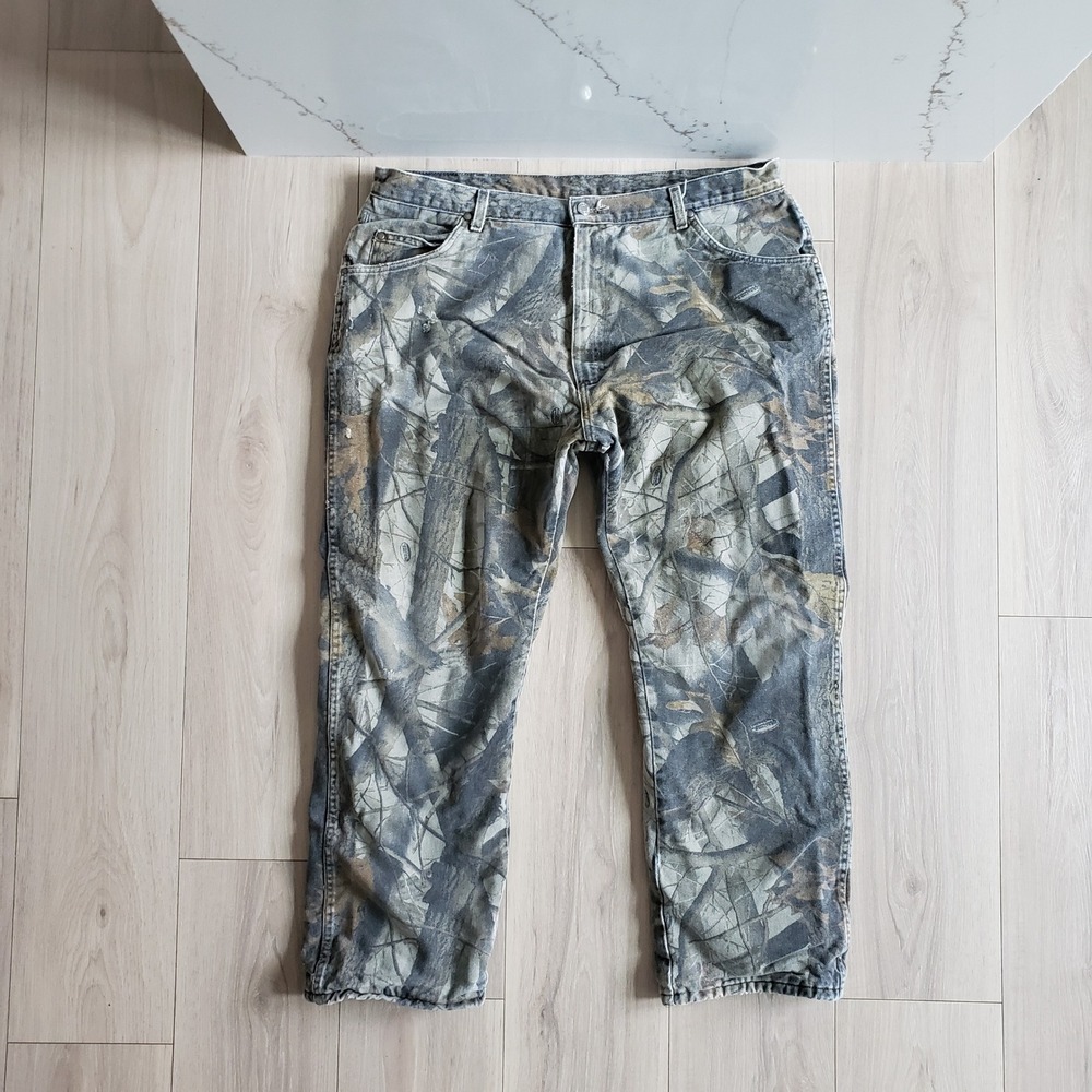 Wrangler x Realtree Jeans Mens 42x30 Green Camo Fleece Lined Hunting Progear